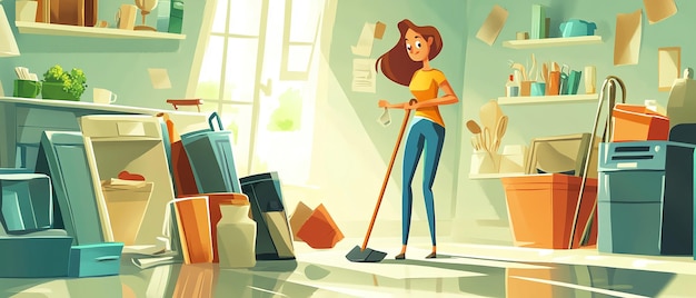 Photo cartoon of cleaning and decluttering