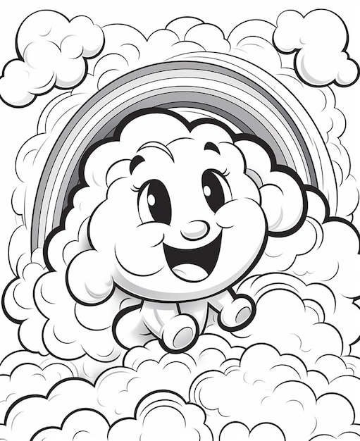 A cartoon of a cloud with a rainbow and the word cloud on it.