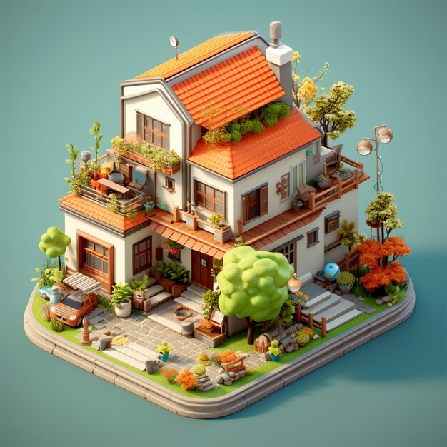 cartoon colorful house house 3d rendering isolated 3d in the style of urbaninspired murals nosta