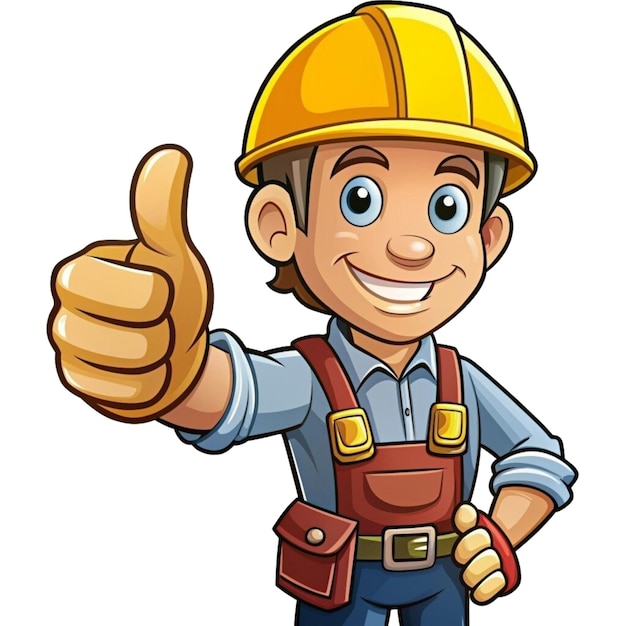 a cartoon of a construction worker wearing a hard hat and holding a thumb up