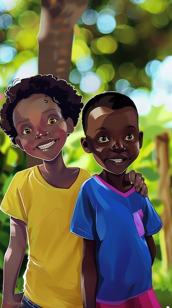 a cartoon couple of kids for childrens kids book