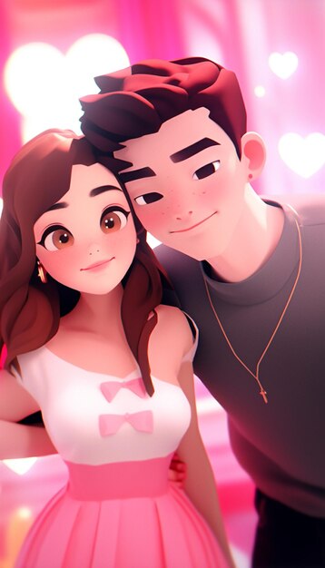 Cartoon couple in a pink room with lights and a pink background generative ai