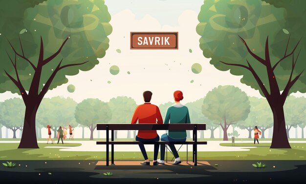 a cartoon of a couple sitting on a bench and the word quot sau quot on the screen