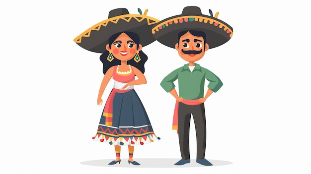 Photo cartoon couple in traditional mexican costume vector illustration ar 169 style raw job id 14113ec297