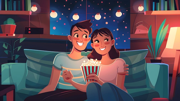 Photo a cartoon of a couple watching a movie with the caption  love you