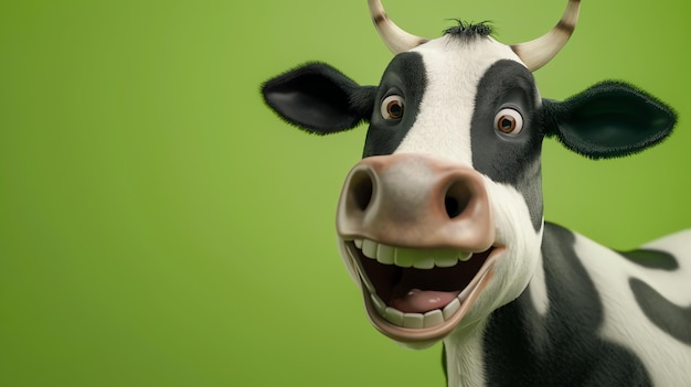 Photo a cartoon cow smiles happily with its mouth open showing its teeth