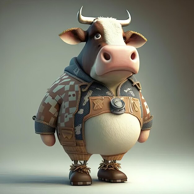 Photo a cartoon cow wearing a jacket and boots