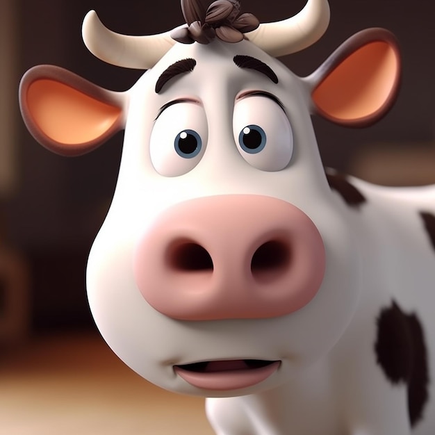 A cartoon cow with a brown nose and a brown nose.