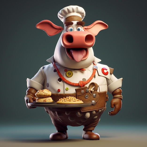 A cartoon cow with a chef's hat and apron holds a spoon in his hand Eid