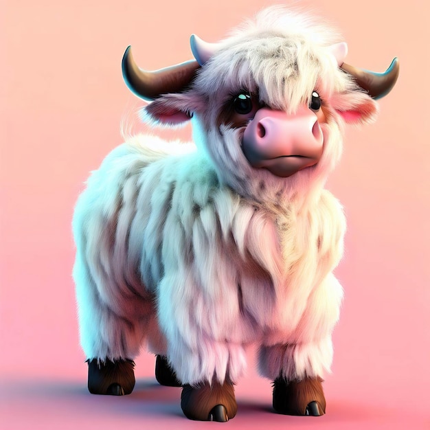 A cartoon cow with a pink background