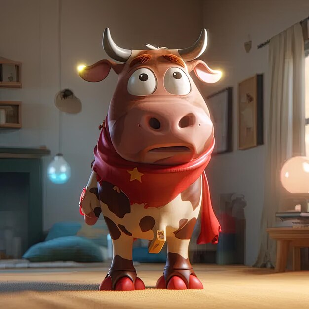 Photo a cartoon cow with a scarf around its neck