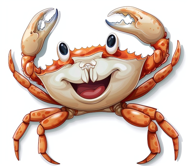 Cartoon crab with a friendly smile isolated on white background