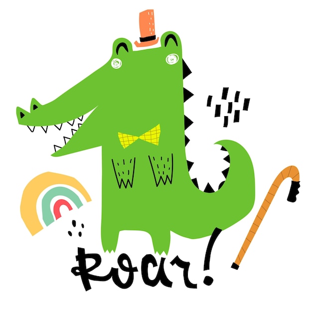 cartoon crocodile hand drawing lettering decorative elements