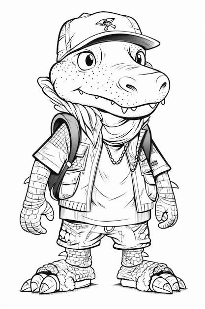 A cartoon crocodile wearing a jacket and hat.