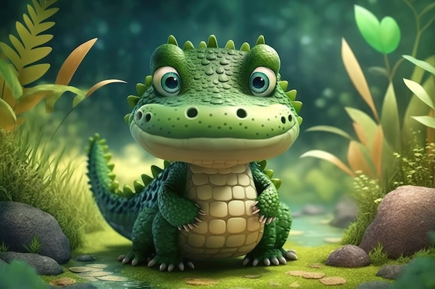 A cartoon crocodile with a green body and a green body.