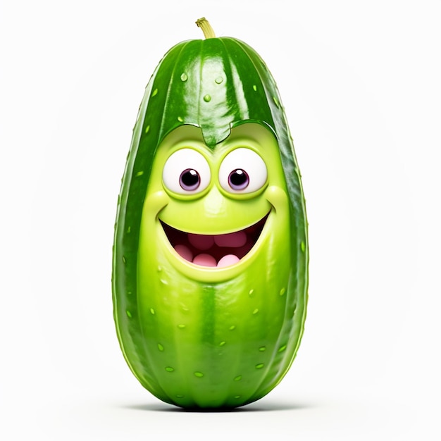 A cartoon cucumber with a smiling face and a smile on it.