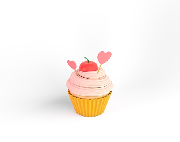 Cartoon Cup Cake Right Side In White Background