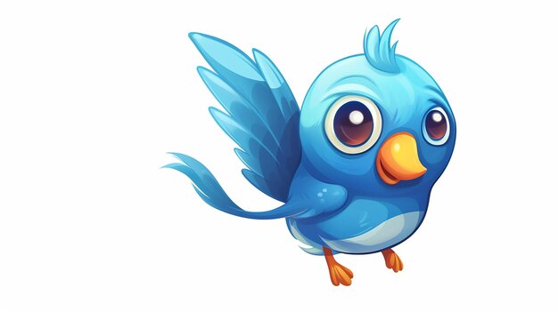 Photo cartoon cute blue bird cartoon flying