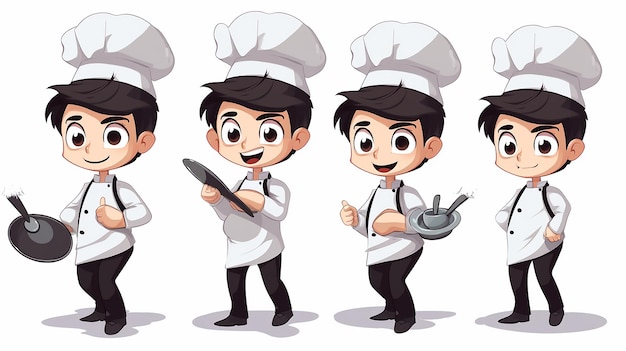 cartoon Cute chef boy with equipment elements