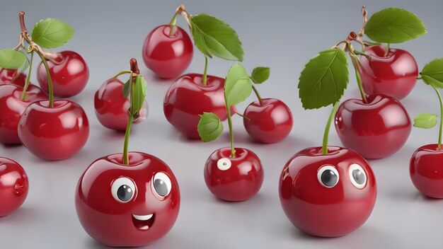 Photo cartoon cute cherry with eyes