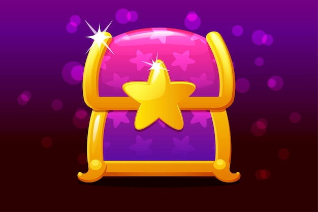 Cartoon cute closed chest with star for game