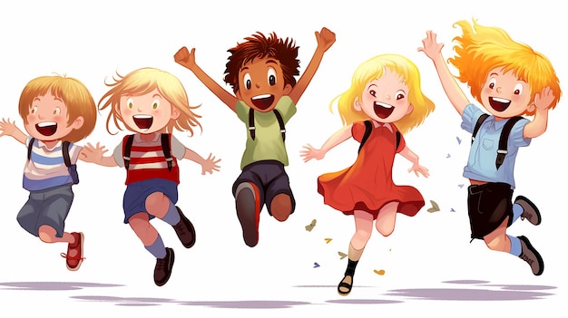 Photo cartoon cute happy school kid high quality