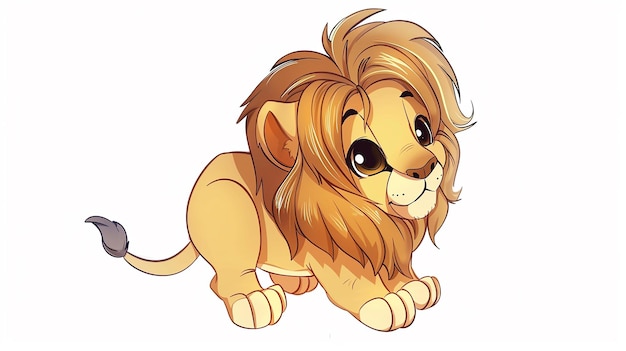 Photo a cartoon cute lion drawing