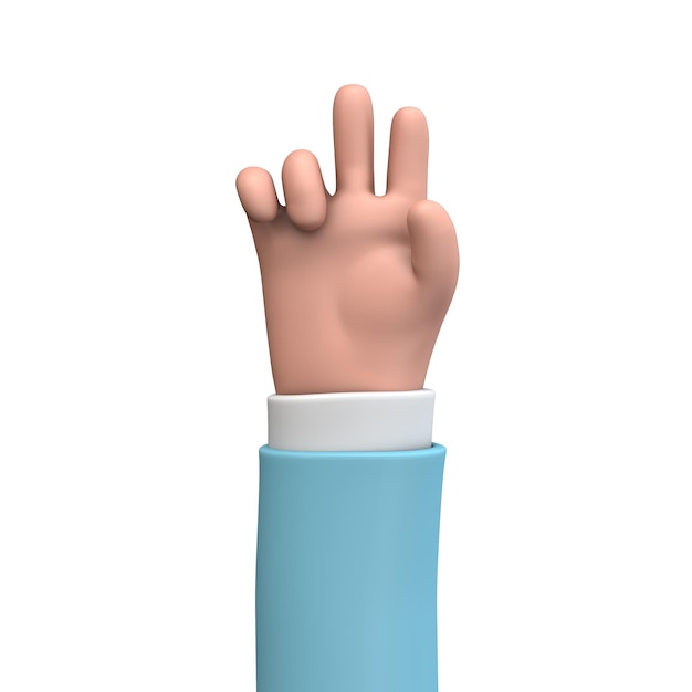 Cartoon d hand showing number  with fingers d rendering