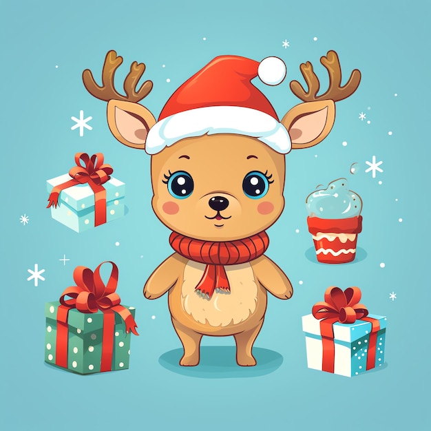 a cartoon of a deer with gifts