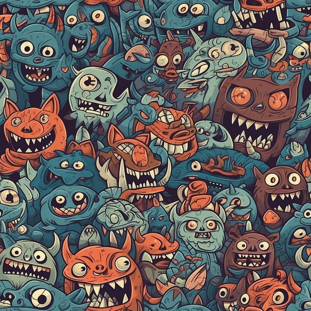 Cartoon demons seamless tile illustration Generative AI