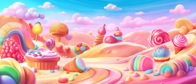 Photo a cartoon of a desert with a beach scene