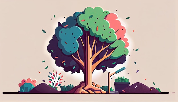 Cartoon design tree planting illustration colorful Earth Day the importance of loving nature