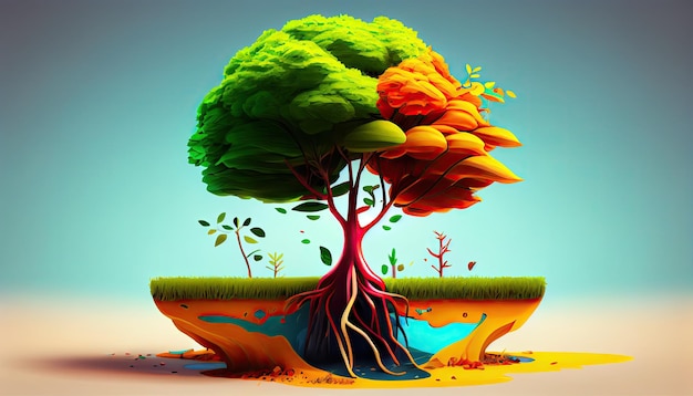 Cartoon design tree planting illustration colorful Earth Day the importance of loving nature