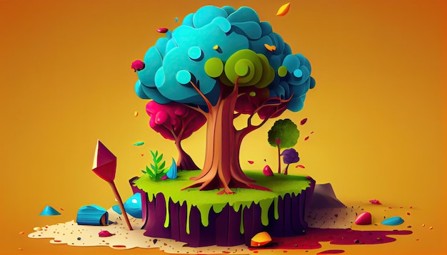 Cartoon design tree planting illustration colorful Earth Day the importance of loving nature