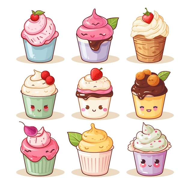 Photo cartoon dessert collection white background