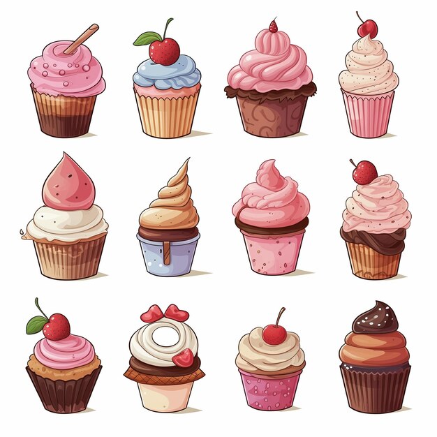 Photo cartoon dessert collection white background