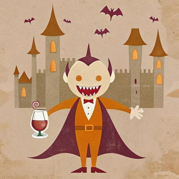 Photo a cartoon of a devil with a glass and a bat