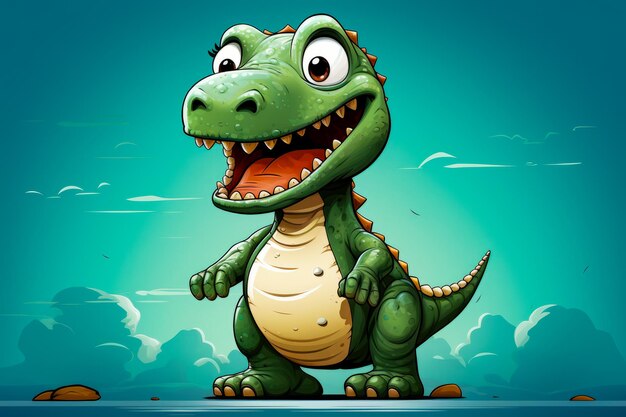 Cartoon dinosaur with big grin on his face and big smile on his face Generative AI