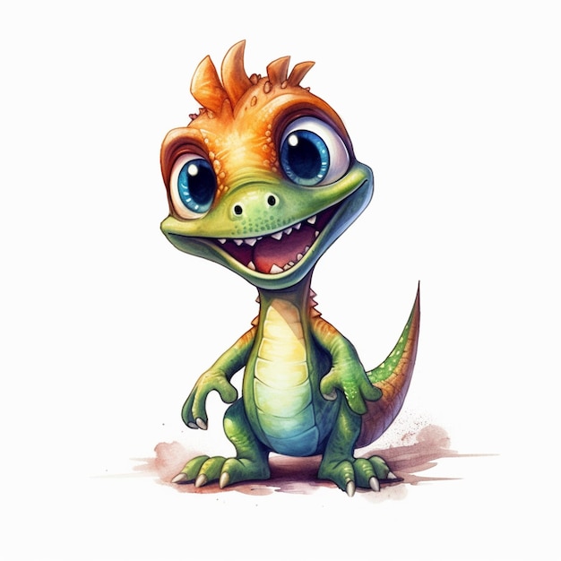 Cartoon dinosaur with a big smile and big eyes generative ai