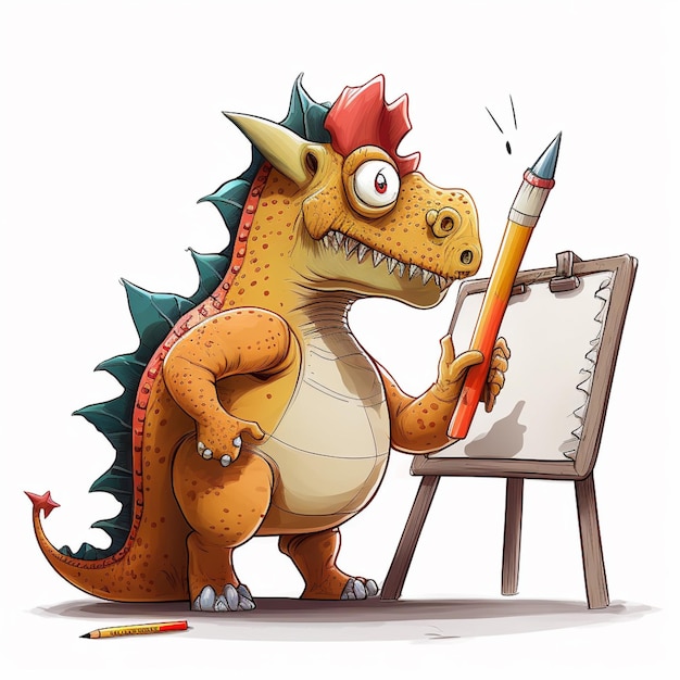 cartoon dinosaur with a pencil and a pencil in his hand generative ai