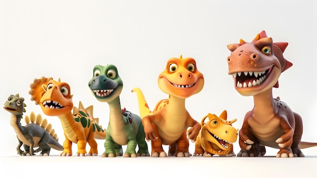 Cartoon Dinosaurs Playfully Interacting in a Whimsical Group Scene