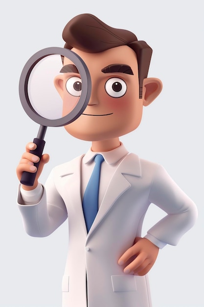 Cartoon Doctor Holding Magnifying Glass