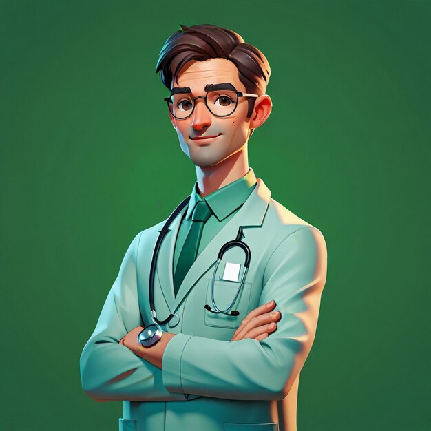 Photo cartoon doctor portrait on solid background generative ai