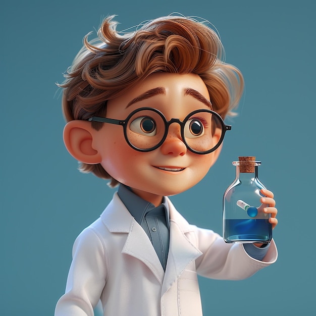 Photo a cartoon of a doctor with a bottle of medicine