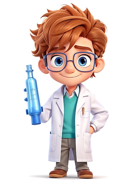 A cartoon of a doctor with glasses and a bottle of water AI GENERATED