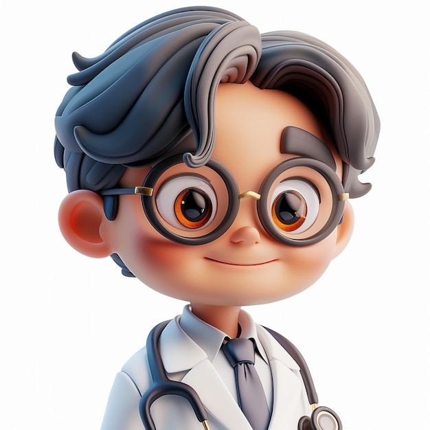 cartoon doctor with stethoscope and eye glasses on a white background generative ai