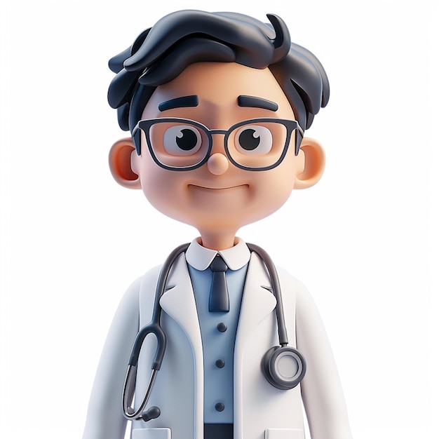 cartoon doctor with stethoscope and glasses on a white background generative ai