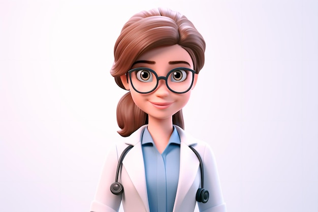 Cartoon doctor woman smiling on a white background AI Generated