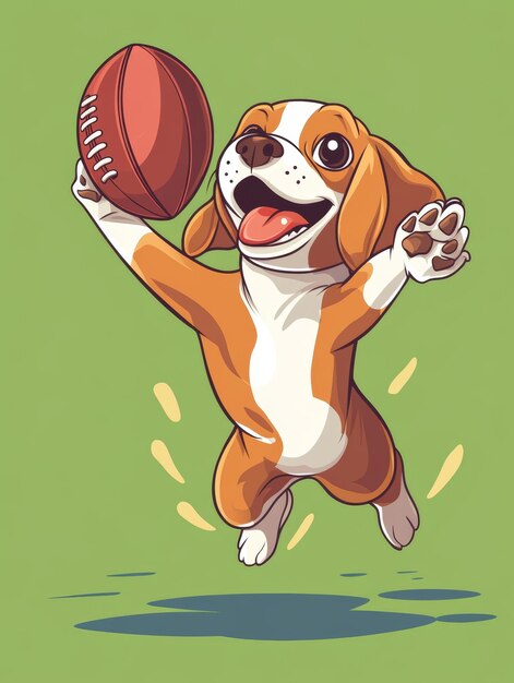 Cartoon dog american football player with ball Vector illustration