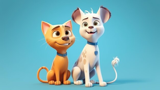 A cartoon dog and cat sit side by side.